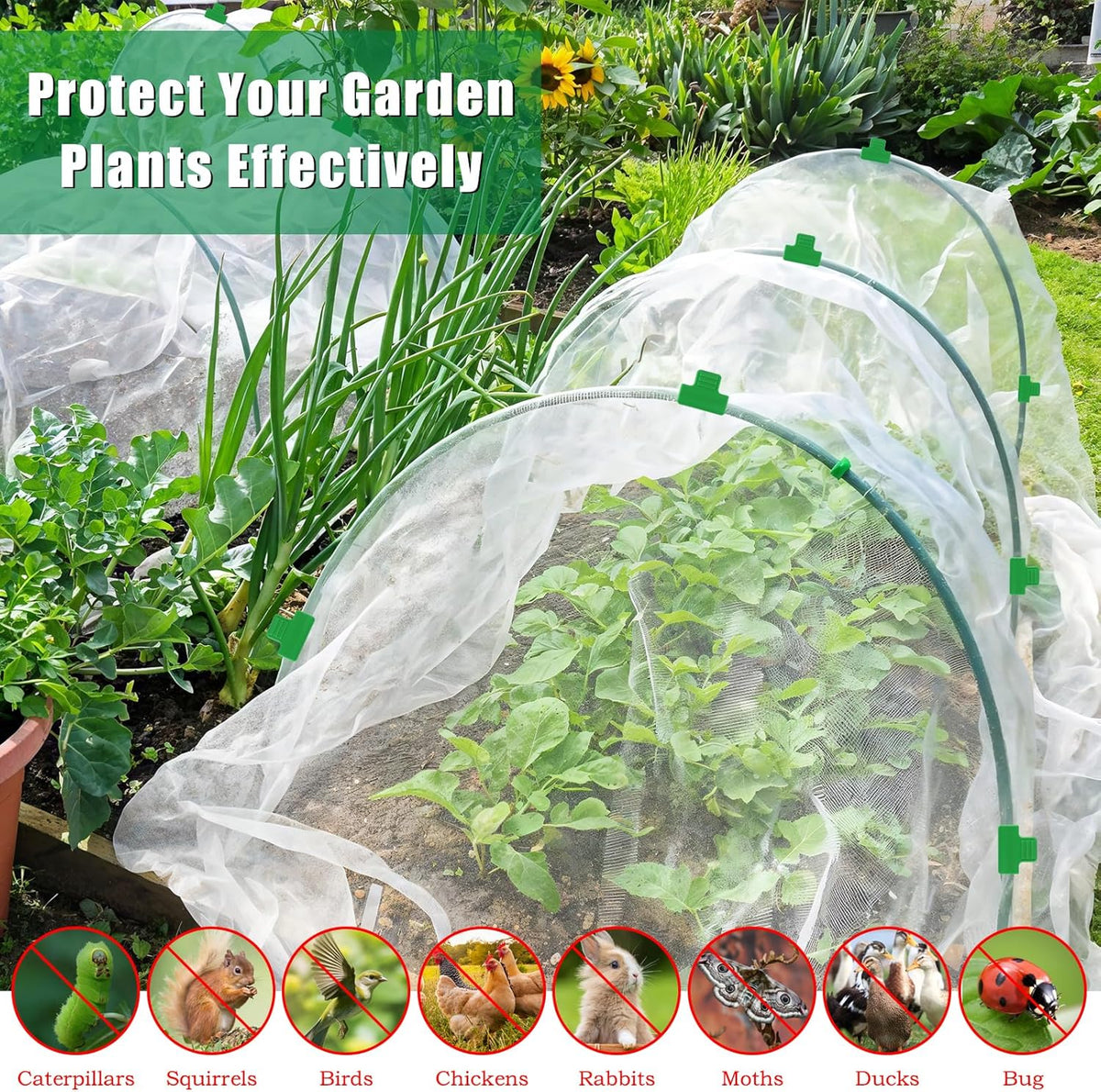 10 X 33 FT Garden Mesh Netting Kit Pest Barrier for Raised Beds, Fruit Tree Netting with 6 Sets