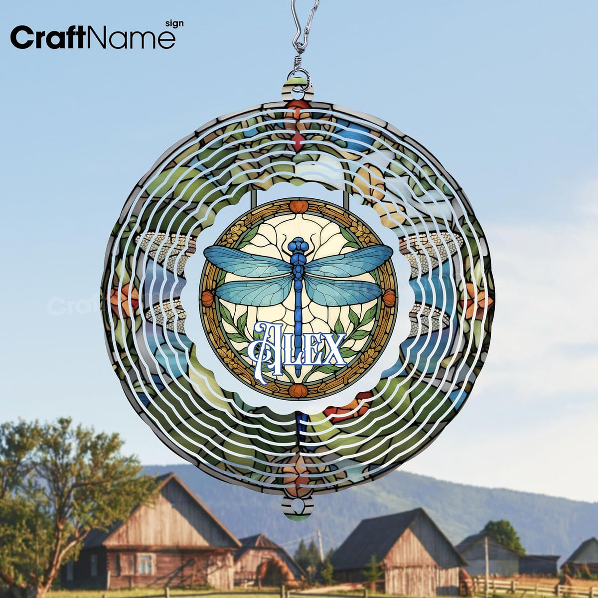 Personalized Dragonfly Wind Spinner 3D Stainless Steel, Dragonfly Garden Spinner Hanging Outdoor