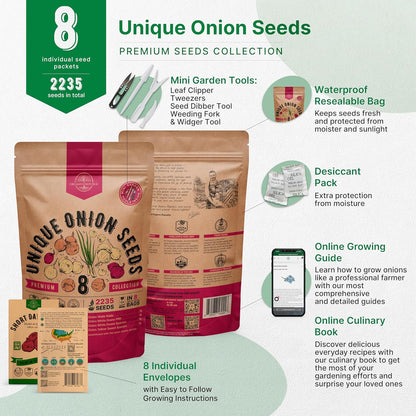Organo Republic 8 Onion Seeds Variety Pack Heirloom, Non-GMO, Sets for Indoors, Outdoors Gardening.