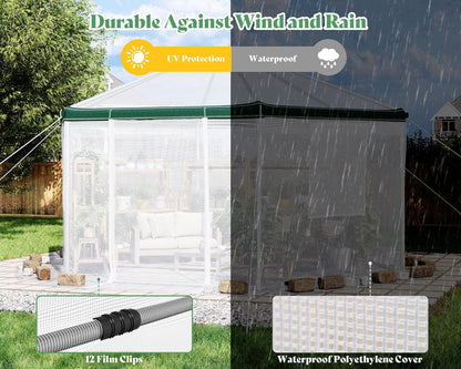 AMERLIFE 13.5x13.5x9 FT Hexagonal Walk-in Greenhouse for Outdoors, Heavy-Duty Greenhouse with