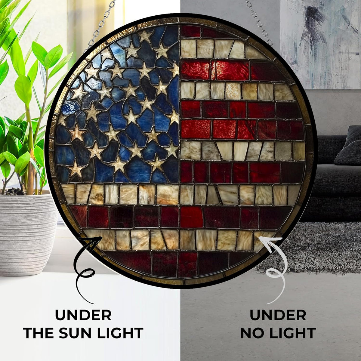 USA Flag Stained Glass Sun Catcher Mountain Stained Glass Window Hanging, Suncatchers Lavender Wall