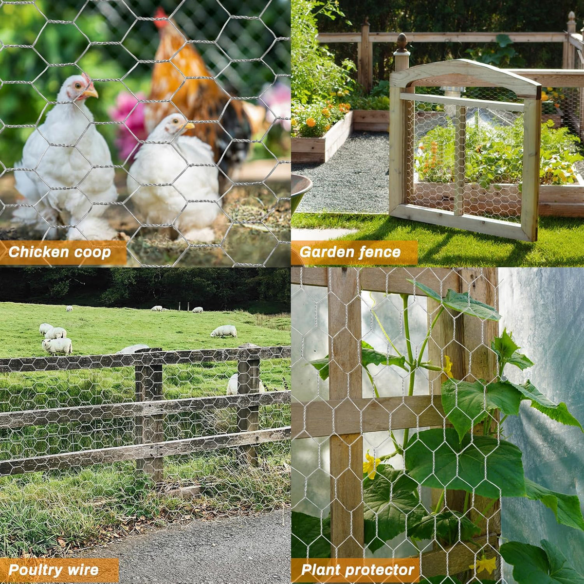 Sliver Chicken Wire 12 inch(H) x 100 ft(L), Anti-Rust Hexagonal Galvanized Metal Garden Netting for