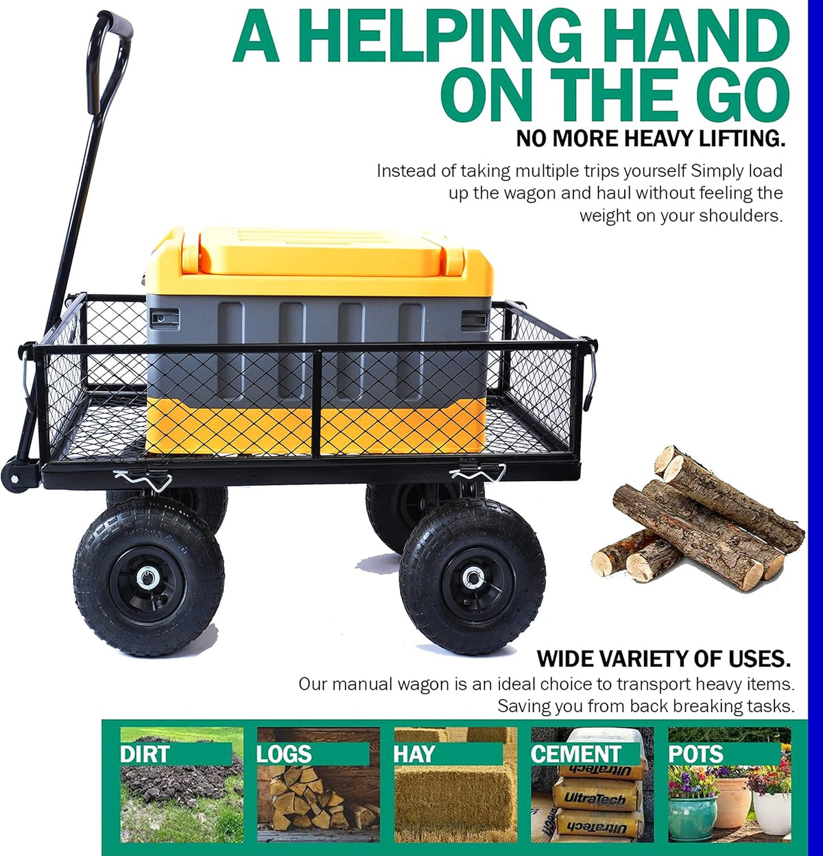 400 Lbs Capacity Mesh Steel Garden Cart Folding Utility Wagon with Removable Sides Multi-Purpose