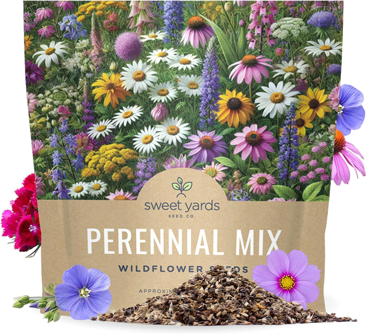 Perennial Wildflower Seeds Mixture - Bulk 1 Ounce Packet - Over 15,000 Pure Live Seed - Open