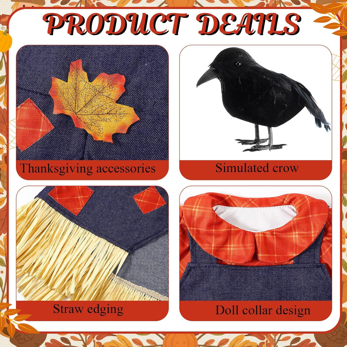 3 Pcs Thanksgiving Scarecrow Porch Goose Outfits for 23 Inch Lawn Statue Goose Design with Hat