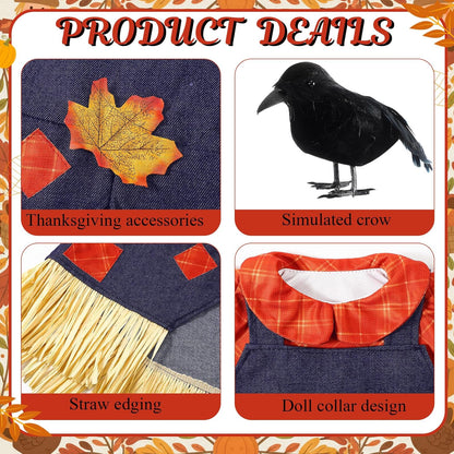 3 Pcs Thanksgiving Scarecrow Porch Goose Outfits for 23 Inch Lawn Statue Goose Design with Hat