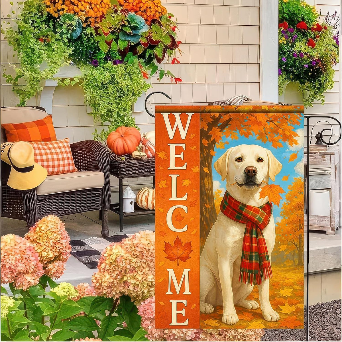 Thanksgiving Fall Garden Flag 12x18 Inch Welcome Labrador Retriever Dog Outdoor Flag Double Sided