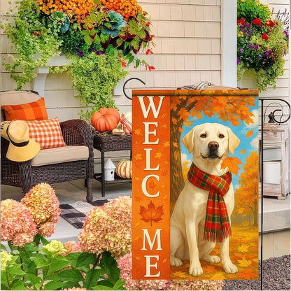 Thanksgiving Fall Garden Flag 12x18 Inch Welcome Labrador Retriever Dog Outdoor Flag Double Sided