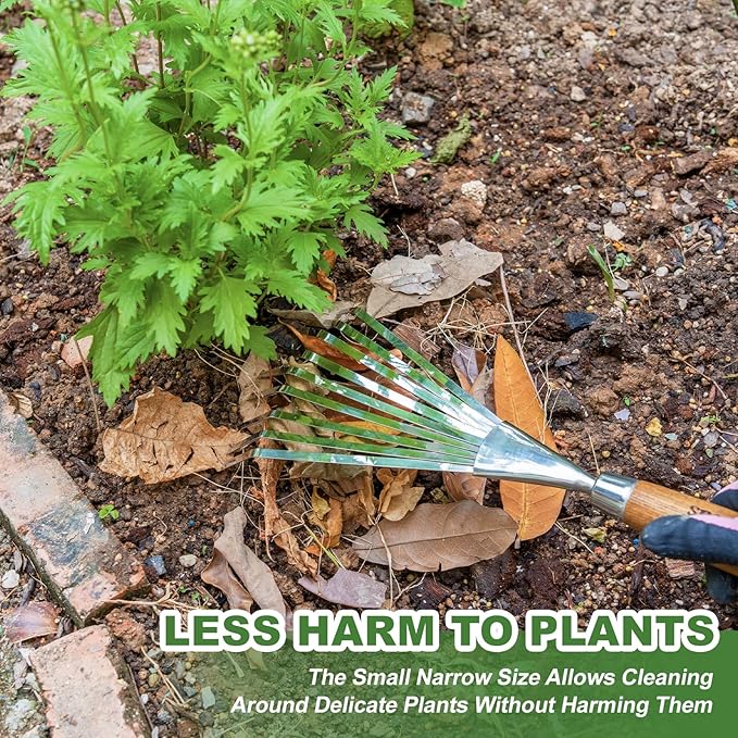 Haliaeetus Garden Hand Rake, 14.6'' Small Rake for Tight Areas, 9 Tines Stainless Steel with