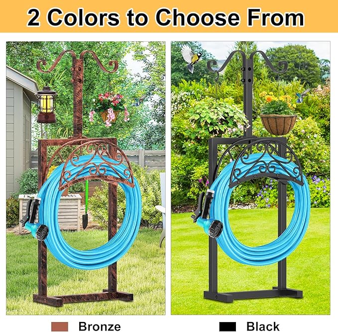 Garden Hose Holder Hanger Freestanding, Upgraded 4 Spikes Heavy Duty Storage Reel Stand with