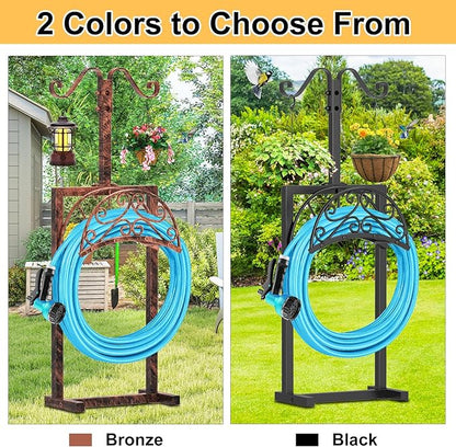 Garden Hose Holder Hanger Freestanding, Upgraded 4 Spikes Heavy Duty Storage Reel Stand with