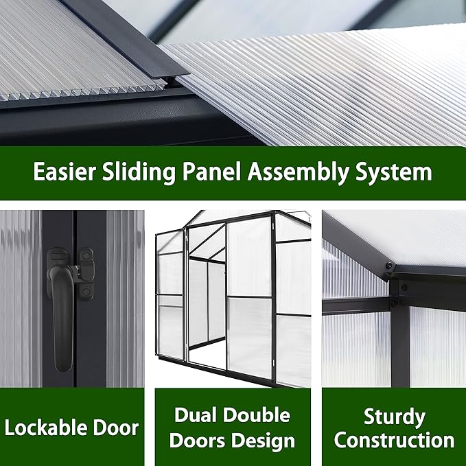 BlueWish 8x14FT Greenhouse for Outdoors, Aluminum Greenhouses with Adjustable Vents,Lockable Door