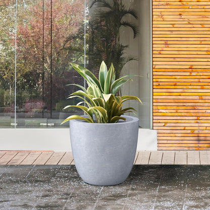 Kante 14 Inch Dia Round Concrete Planter, Indoor Outdoor Large Plant Pot with Drainage Hole and