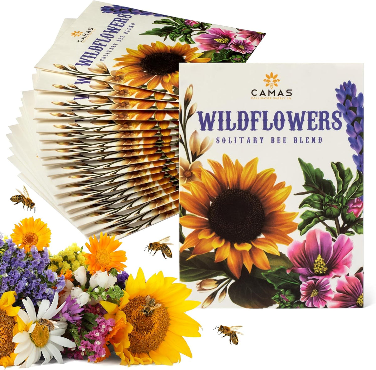 Camas- Pollinator Wildflower Seed Packets - (20) Party Favors to Attract Bees, Butterflies, and