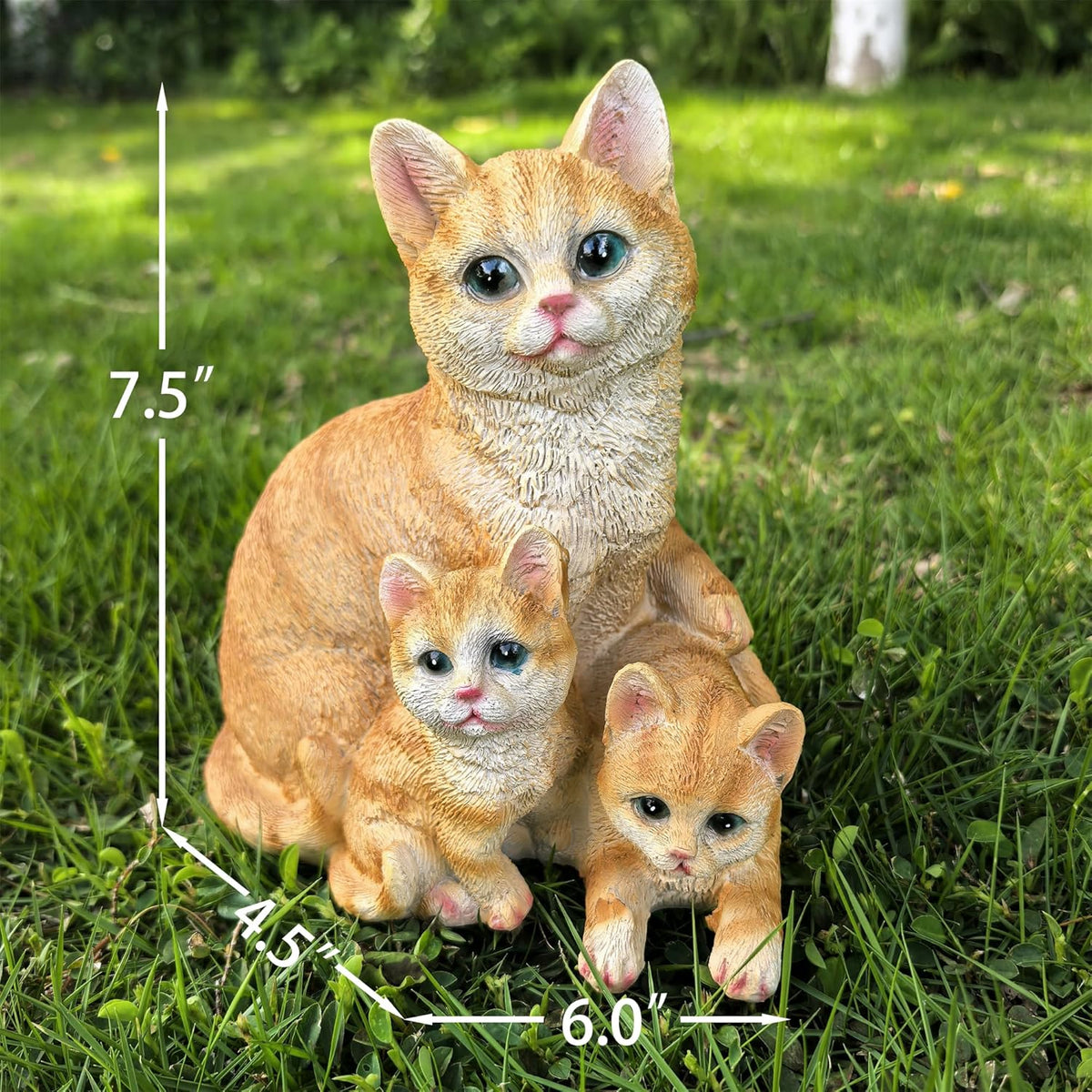 Mama Cat and Kitten Garden Statue,Outdoor Lawn Decorative Figurine Yellow Cat Statue for Patio