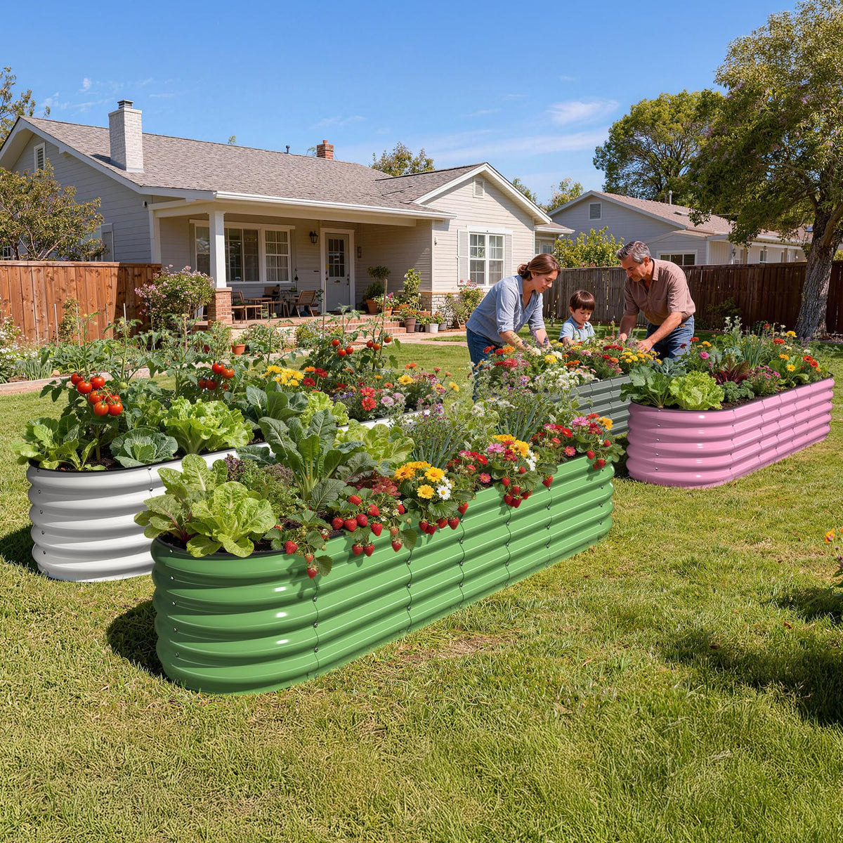 Pattiumo Galvanized Raised Garden Bed 8×2×1.5 FT, Round Metal Raised Garden Bed Outdoor Planter Box