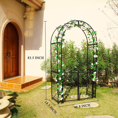 SCENDOR Heavy-Duty Arbor with Gate 48.8" W x 83.5" H, Iron Arch Trellis Arbor Archway for Climbing