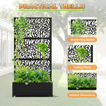 Metal Raised Garden Bed with Trellis, 2 in 1 Trellis with Planter Box & Privacy Screen for Climbing