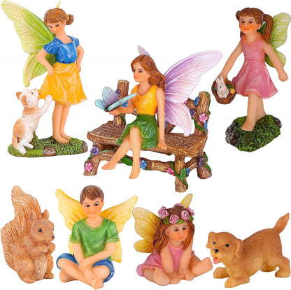 Mood Lab Fairy Garden - Miniature Fairies Figurines with Animals - Statues & Accessories Decor Set