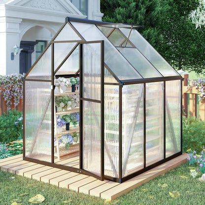 CQZY 6x6 FT Greenhouse for Outdoors, Polycarbonate Greenhouse with Quick Setup Structure and Roof