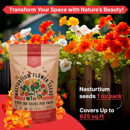 Nasturtium Seeds Pack 1 oz - Non-GMO Heirloom Flower Seeds for Planting, Edible Flowers in