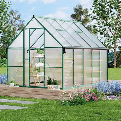8'X10' Aluminum-Framed Polycarbonate Greenhouse, Heavy Duty Polycarbonate Greenhouse with Quick