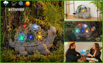 MALISTER 11.5 Inch Solar Garden Turtle Figurines Outdoor Decor, Outdoor Statues with 7 LEDs for