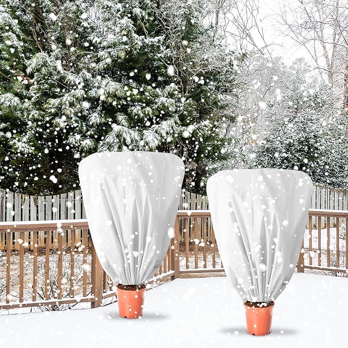 8 Pcs Plant Covers Frost Protection Bag 39.3" x 39.3" Winter Reusable Plants Jacket with Drawstring