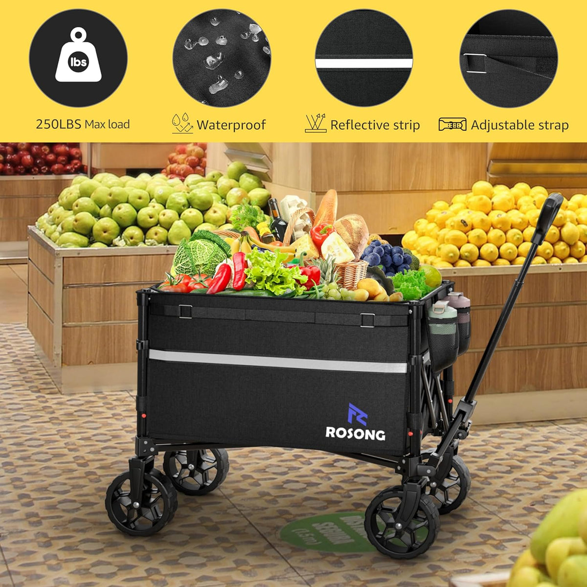 Collapsible Wagon Cart with Wheels Foldable - Folding Utility Heavy Duty Wagons Carts for Grocery