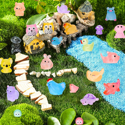 200pcs Luminous Mini Resin Animals 30 Types Miniature Resin Animal Figurines to Hide Bulk Glow in
