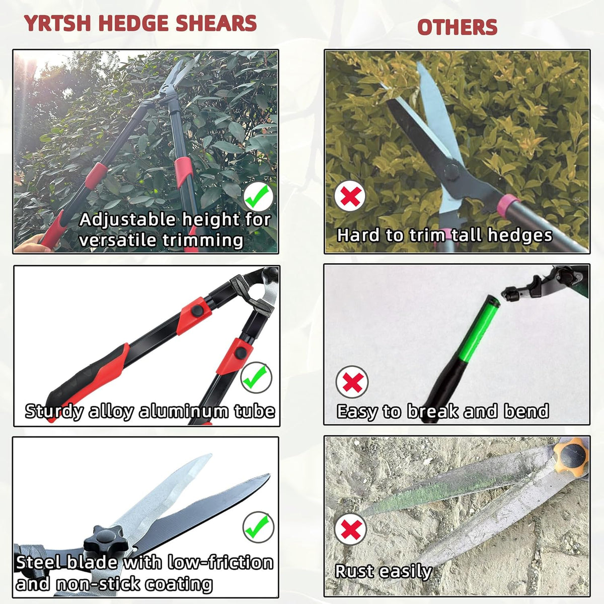 Hedge shears, Extendable 26"-32" Hedge Clippers with Sharp Wavy Blade, Manual Hedge Trimmer for