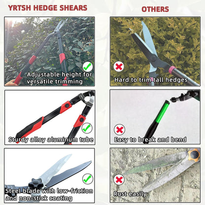 Hedge shears, Extendable 26"-32" Hedge Clippers with Sharp Wavy Blade, Manual Hedge Trimmer for