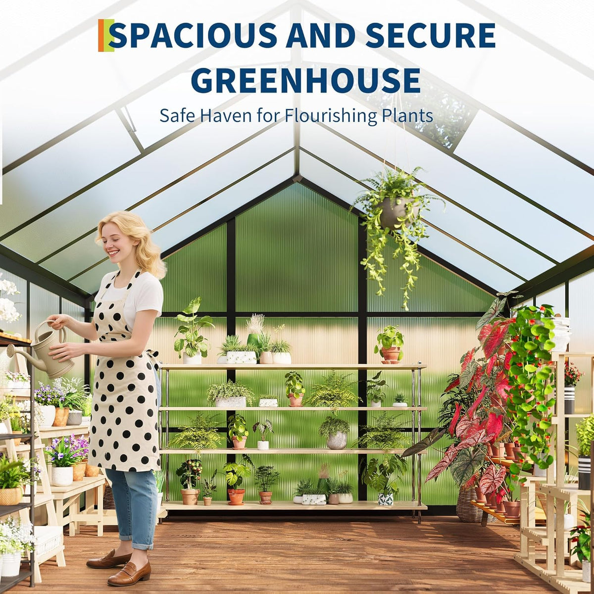 6x10 FT Greenhouse for Outdoors, Polycarbonate Greenhouse with Roof Vent, Ground Nails, Lockable