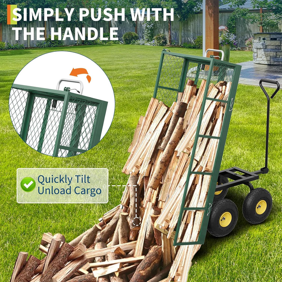 GarveeLife 900 LBS Garden Dump Cart with Removable Sidewalls, Heavy Duty Steel Dump Wagon with 180°