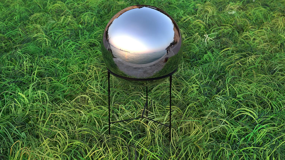Lulu Decor, Silver Stainless Steel Gazing Mirror Ball Size 14 with Stand