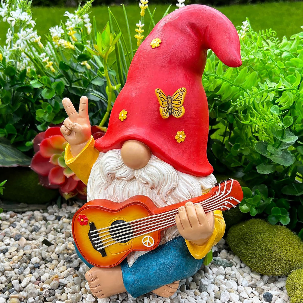 Mood Lab Garden Gnome - Funny Hippie Gnome Figurine - 9.25 Inch Tall Lawn Statue - for Outdoor or