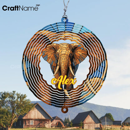 Personalized Elephant Wind Spinner 3D Stainless Steel, Elephant Garden Spinner Hanging Outdoor