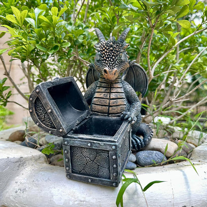 Garden Dragon Statue Solar Powered Outdoor Figurine Light Decor Cute and Hold Glowing Treasure