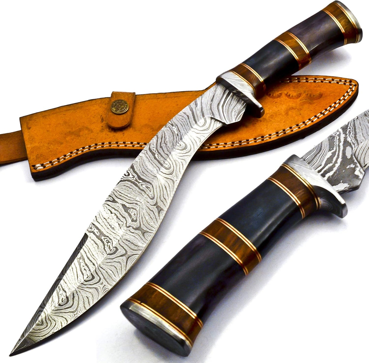 Nooraki - 15-inch | Handmade Damascus Steel Heavy Duty Kukri Knife Sharp Blade, With Leather Sheath