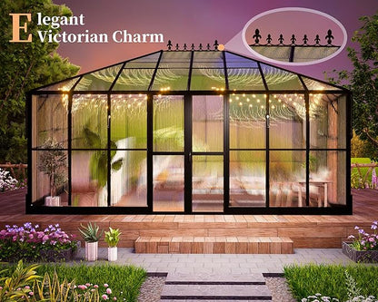 HOWE 16x12x9.5 FT Polycarbonate Greenhouse for Outdoors, Pavilion Style Greenhouse with 4 Vent