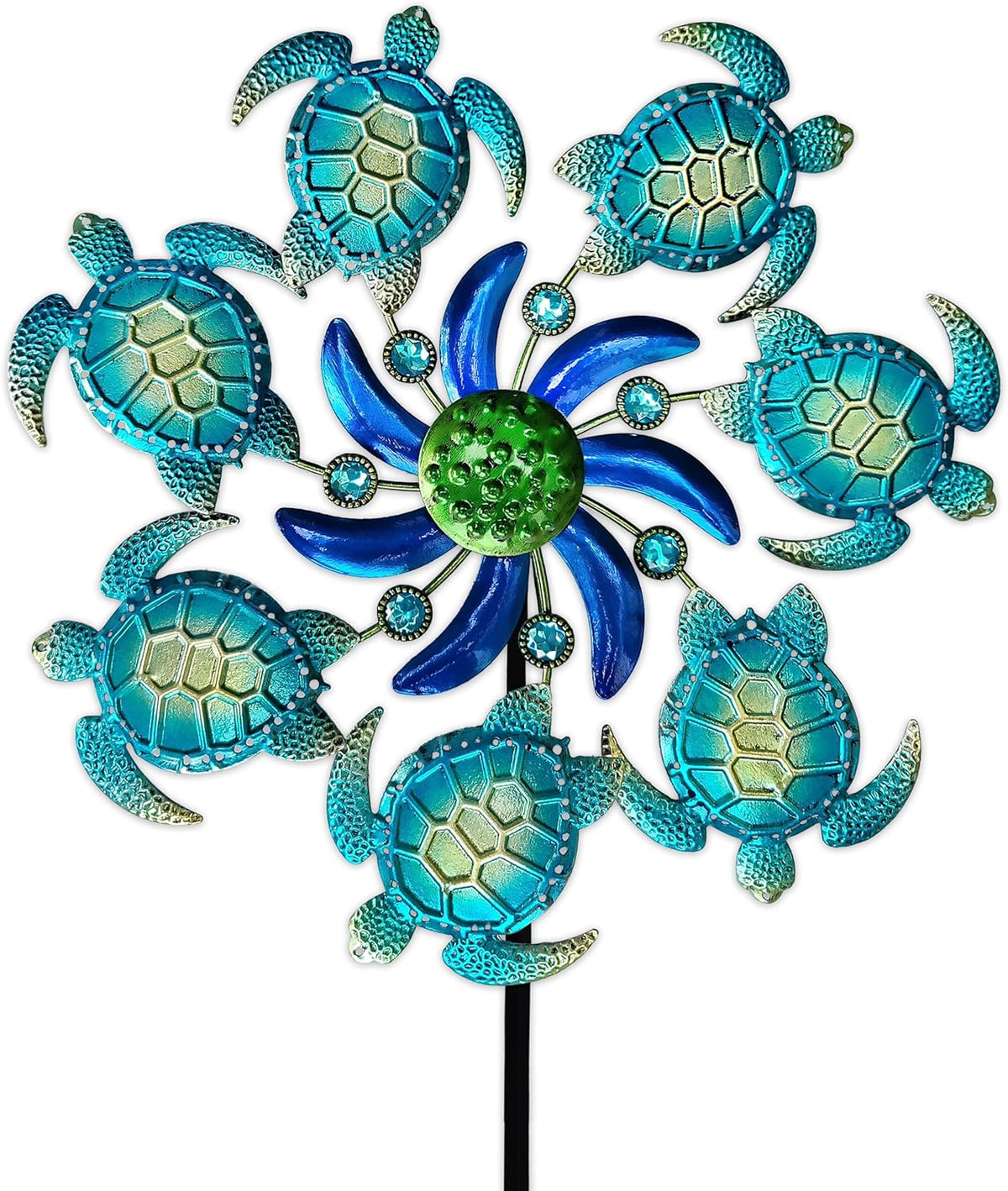 39" Sea Turtle Wind Spinners Garden Stake-Ocean Theme Outdoor Decorations- Metal Stake Yard