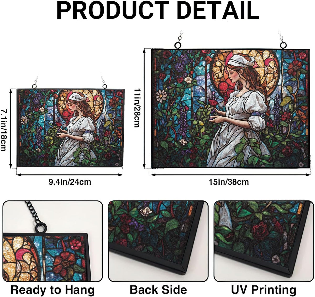 Customized Rectangle Art Nouveau Garden Nurse Stained Glass Window Hanging Suncatcher Stained Glass
