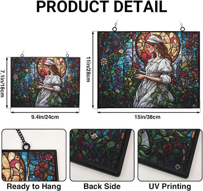 Customized Rectangle Art Nouveau Garden Nurse Stained Glass Window Hanging Suncatcher Stained Glass