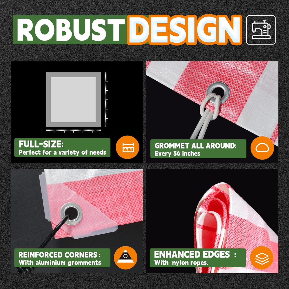 RAINDEWAY Tarps 20x30 Feet,12 Mil Sunshade Striped Tarp Waterproof,Multipurpose Poly Tarp Cover