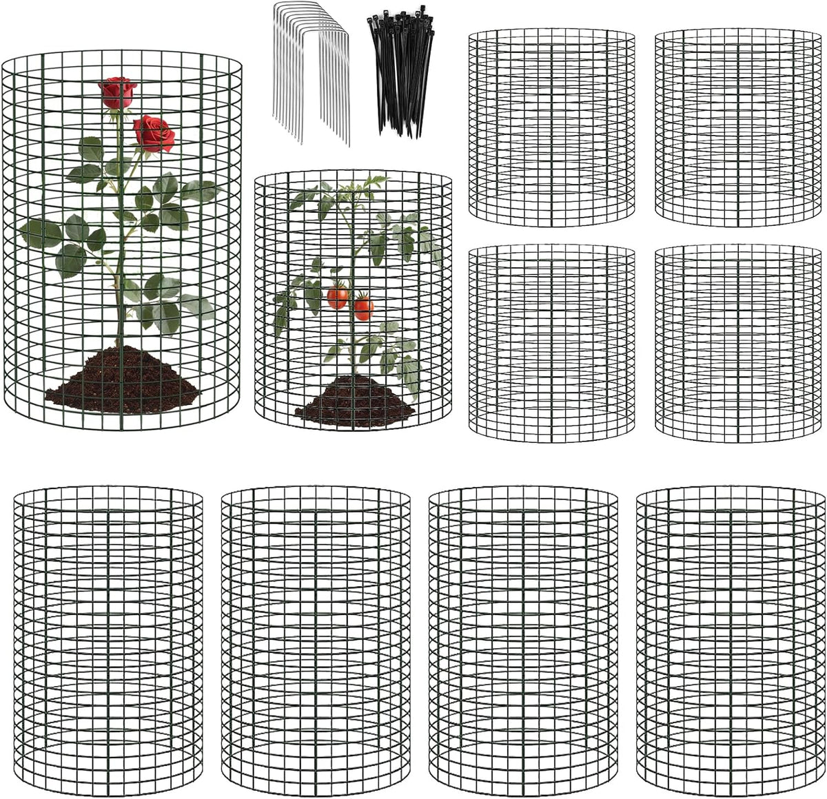 10 Pack Round Plant Protector from Animals, 12'' x 24'' and 12'' x12'' Metal Plant Cages to Keep