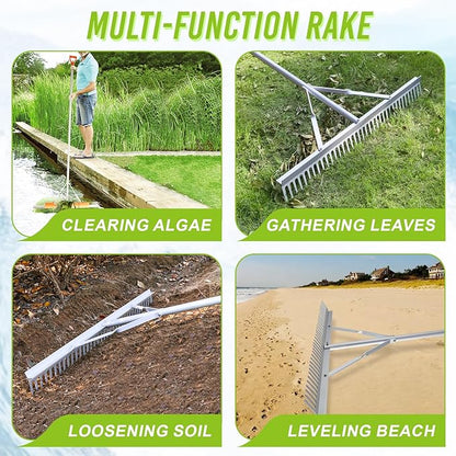 Floating Weed Lake Rake, 36 Inch Widths Pond Rake Aquatic Weed Rake, 133 Inch Extensible