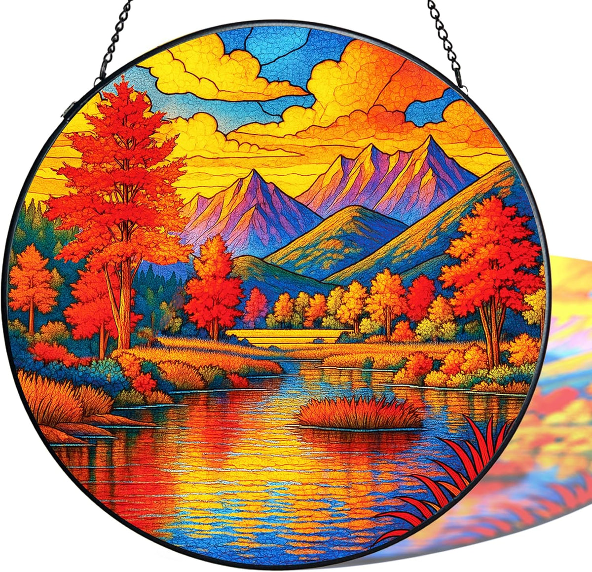 Stained Glass Window Hanging, Autumn Sun Catchers Stained Glass Panels for Indoor Windows Wall Art