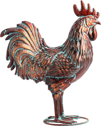 Metal Rooster Statue Garden Yard Decor,15.7"L x 18.8"H Metal Chickens Yard Art, Vintage Outdoor