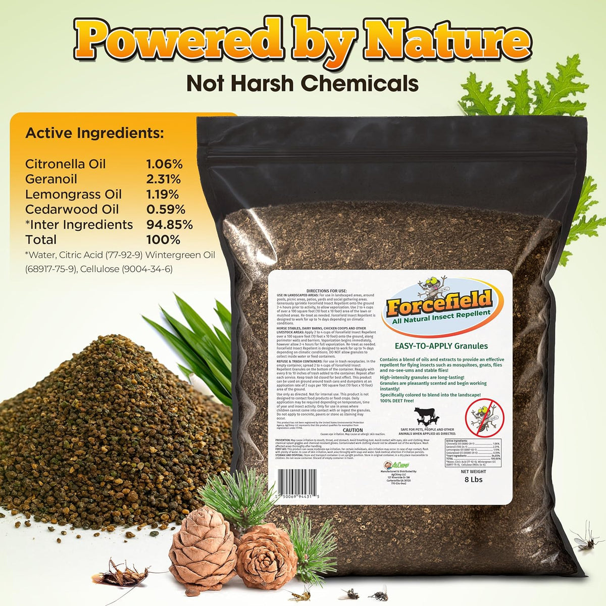 ForceField Natural Flea, Tick, Mosquito Yard Treatment - Repellent Granules for Backyard Mosquito