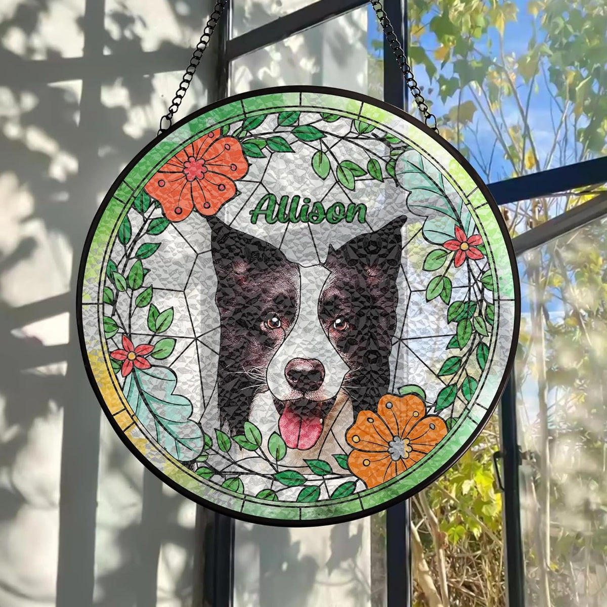 Custom Dog Stained Glass Suncatcher, Personalized Pet Window Hanging Keepsaker, Stained Glass